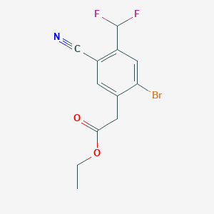 molecular formula C12H10BrF2NO2 B1413896 Ethyl 2-bromo-5-cyano-4-(difluoromethyl)phenylacetate CAS No. 1807213-32-6