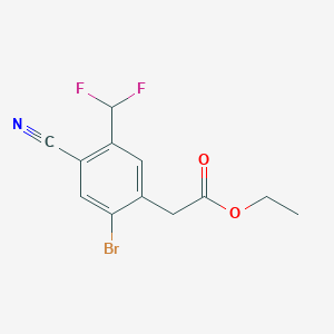 molecular formula C12H10BrF2NO2 B1413897 Ethyl 2-bromo-4-cyano-5-(difluoromethyl)phenylacetate CAS No. 1805594-30-2
