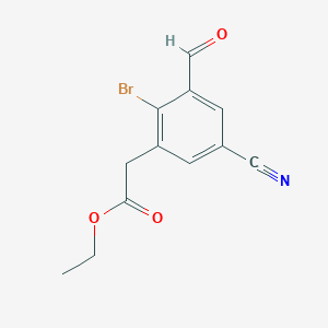 molecular formula C12H10BrNO3 B1413922 Ethyl 2-bromo-5-cyano-3-formylphenylacetate CAS No. 1805105-07-0