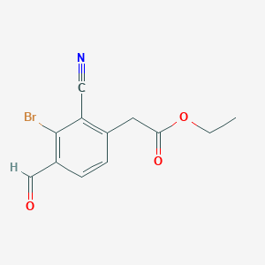 molecular formula C12H10BrNO3 B1413944 Ethyl 3-bromo-2-cyano-4-formylphenylacetate CAS No. 1805189-52-9