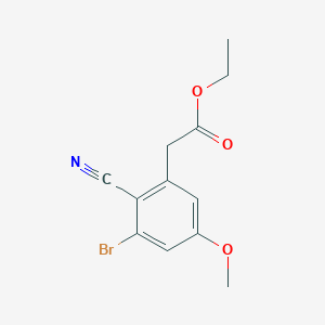 molecular formula C12H12BrNO3 B1413962 Ethyl 3-bromo-2-cyano-5-methoxyphenylacetate CAS No. 1805019-73-1