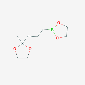 molecular formula C9H17BO4 B14139660 2-[3-(2-methyl-1,3-dioxolan-2-yl)propyl]-1,3,2-dioxaborolane CAS No. 75927-50-3