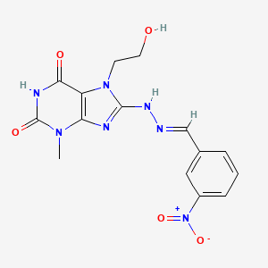 molecular formula C15H15N7O5 B14139855 7-(2-hydroxyethyl)-3-methyl-8-[(2E)-2-(3-nitrobenzylidene)hydrazinyl]-3,7-dihydro-1H-purine-2,6-dione 