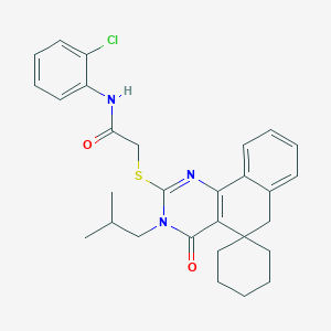 N-(2-chlorophenyl)-2-[3-(2-methylpropyl)-4-oxospiro[6H-benzo[h]quinazoline-5,1'-cyclohexane]-2-yl]sulfanylacetamide