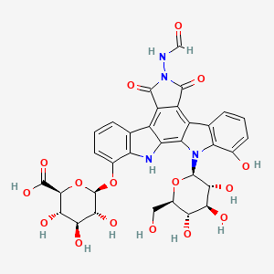 molecular formula C33H30N4O16 B14140699 (2S,3S,4S,5R,6S)-6-[[13-formamido-21-hydroxy-12,14-dioxo-23-[(2R,3R,4S,5S,6R)-3,4,5-trihydroxy-6-(hydroxymethyl)oxan-2-yl]-3,13,23-triazahexacyclo[14.7.0.02,10.04,9.011,15.017,22]tricosa-1,4(9),5,7,10,15,17(22),18,20-nonaen-5-yl]oxy]-3,4,5-trihydroxyoxane-2-carboxylic acid CAS No. 217187-87-6