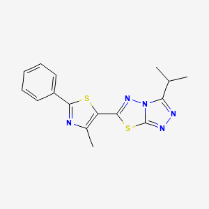 molecular formula C16H15N5S2 B14141368 6-(4-Methyl-2-phenyl-1,3-thiazol-5-yl)-3-(propan-2-yl)[1,2,4]triazolo[3,4-b][1,3,4]thiadiazole 