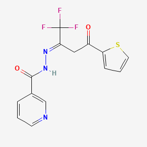 N'-[(2E)-1,1,1-trifluoro-4-oxo-4-(thiophen-2-yl)butan-2-ylidene]pyridine-3-carbohydrazide