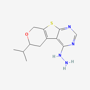 molecular formula C12H16N4OS B14142766 (12-propan-2-yl-11-oxa-8-thia-4,6-diazatricyclo[7.4.0.02,7]trideca-1(9),2,4,6-tetraen-3-yl)hydrazine CAS No. 488093-99-8