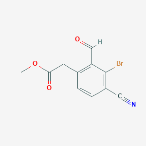 molecular formula C11H8BrNO3 B1414362 Methyl 3-bromo-4-cyano-2-formylphenylacetate CAS No. 1804381-42-7