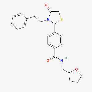 4-[4-oxo-3-(2-phenylethyl)-1,3-thiazolidin-2-yl]-N-(tetrahydrofuran-2-ylmethyl)benzamide