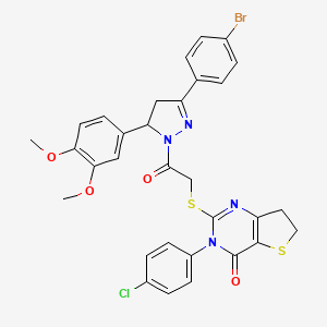 molecular formula C31H26BrClN4O4S2 B14144980 2-((2-(3-(4-bromophenyl)-5-(3,4-dimethoxyphenyl)-4,5-dihydro-1H-pyrazol-1-yl)-2-oxoethyl)thio)-3-(4-chlorophenyl)-6,7-dihydrothieno[3,2-d]pyrimidin-4(3H)-one CAS No. 1022873-92-2