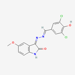 molecular formula C16H11Cl2N3O3 B1414499 3-[(3,5-Dichloro-4-hydroxy-benzylidene)-hydrazono]-5-methoxy-1,3-dihydro-indol-2-one CAS No. 1380572-53-1