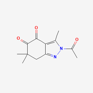 molecular formula C12H14N2O3 B14145061 2-acetyl-3,6,6-trimethyl-7H-indazole-4,5-dione CAS No. 62813-16-5