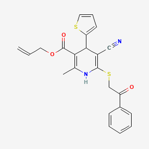 molecular formula C23H20N2O3S2 B14145151 Prop-2-en-1-yl 5-cyano-2-methyl-6-[(2-oxo-2-phenylethyl)sulfanyl]-4-(thiophen-2-yl)-1,4-dihydropyridine-3-carboxylate CAS No. 383892-70-4