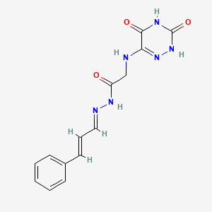 2-[(3,5-dihydroxy-1,2,4-triazin-6-yl)amino]-N'-[(1E,2E)-3-phenylprop-2-en-1-ylidene]acetohydrazide (non-preferred name)