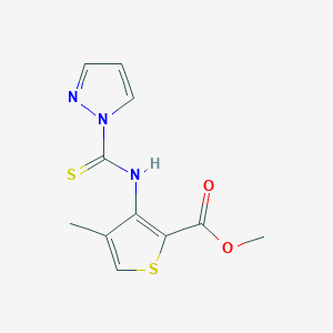 molecular formula C11H11N3O2S2 B1414571 Methyl 4-methyl-3-[(1H-pyrazol-1-ylcarbonothioyl)amino]thiophene-2-carboxylate CAS No. 2197056-73-6
