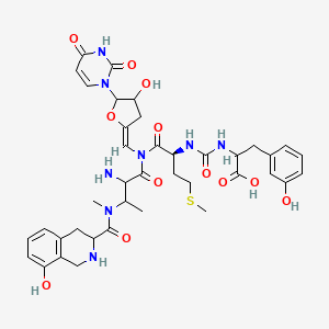 Butanamide, N-(((1-carboxy-2-(3-hydroxyphenyl)ethyl)amino)carbonyl)methionyl-N-((5-(3,4-dihydro-2,4-dioxo-1(2H)-pyrimidinyl)dihydro-4-hydroxy-2(3H)-furanylidene)methyl)-N3-methyl-N3-((1,2,3,4-tetrahydro-8-hydroxy-3-isoquinolinyl)carbonyl)-D-2,3-diamino-