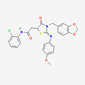 2-{(2Z)-3-(1,3-benzodioxol-5-ylmethyl)-2-[(4-methoxyphenyl)imino]-4-oxo-1,3-thiazolidin-5-yl}-N-(2-chlorophenyl)acetamide