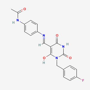 molecular formula C20H17FN4O4 B14147521 N-{4-[({1-[(4-Fluorophenyl)methyl]-2,4,6-trioxotetrahydropyrimidin-5(2H)-ylidene}methyl)amino]phenyl}acetamide CAS No. 5749-14-4