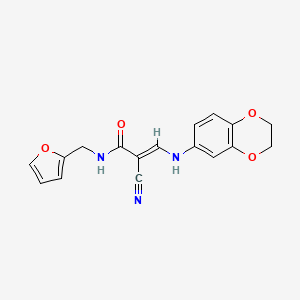 (E)-2-cyano-3-(2,3-dihydro-1,4-benzodioxin-6-ylamino)-N-(furan-2-ylmethyl)prop-2-enamide