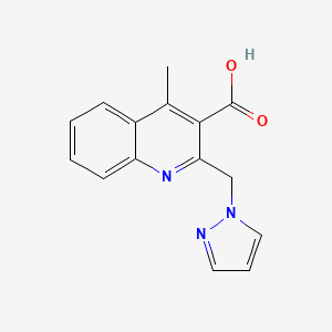 molecular formula C15H13N3O2 B1414774 4-甲基-2-(1H-吡唑-1-基甲基)喹啉-3-羧酸 CAS No. 1172487-23-8
