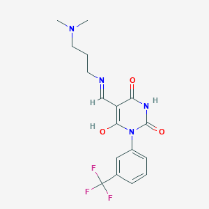 (5E)-5-({[3-(dimethylamino)propyl]amino}methylidene)-6-hydroxy-3-[3-(trifluoromethyl)phenyl]pyrimidine-2,4(3H,5H)-dione