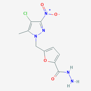 molecular formula C10H10ClN5O4 B14147999 5-[(4-chloro-5-methyl-3-nitro-1H-pyrazol-1-yl)methyl]furan-2-carbohydrazide CAS No. 402602-29-3