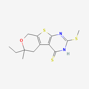 molecular formula C13H16N2OS3 B14148029 6-ethyl-6-methyl-2-(methylthio)-5,8-dihydro-3H-pyrano[2,3]thieno[2,4-b]pyrimidine-4-thione CAS No. 671759-92-5