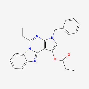 (5-benzyl-8-ethyl-5,7,9,16-tetrazatetracyclo[7.7.0.02,6.010,15]hexadeca-1(16),2(6),3,7,10,12,14-heptaen-3-yl) propanoate