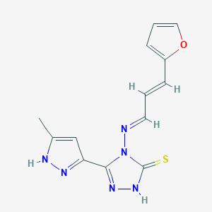 4-{[(1E,2E)-3-(furan-2-yl)prop-2-en-1-ylidene]amino}-5-(5-methyl-1H-pyrazol-3-yl)-4H-1,2,4-triazole-3-thiol