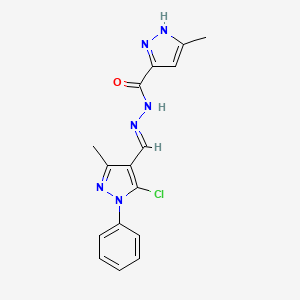 molecular formula C16H15ClN6O B14151499 5-Methyl-2H-pyrazole-3-carboxylic acid [1-(5-chloro-3-methyl-1-phenyl-1H-pyrazol-4-yl)-meth-(E)-ylidene]-hydrazide 