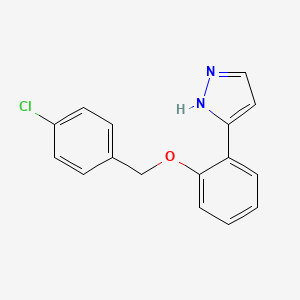 molecular formula C16H13ClN2O B1415179 3-{2-[(4-chlorobenzyl)oxy]phenyl}-1H-pyrazole CAS No. 1177093-12-7