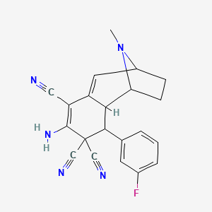 molecular formula C21H18FN5 B14151859 2-Amino-4-(3-fluorophenyl)-4,4a,5,6,7,8-hexahydro-10-methyl-3H-benzocyclohepten-5,8-imine-1,3,3-tricarbonitrile CAS No. 500102-33-0