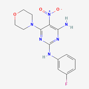 molecular formula C14H15FN6O3 B14152299 2-N-(3-fluorophenyl)-6-morpholin-4-yl-5-nitropyrimidine-2,4-diamine CAS No. 714930-55-9