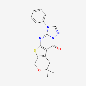 4,4-dimethyl-12-phenyl-5-oxa-8-thia-10,12,14,15-tetrazatetracyclo[7.7.0.02,7.011,15]hexadeca-1(9),2(7),10,13-tetraen-16-one