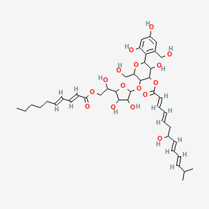 D-Glucitol, 1,5-anhydro-1-C-(2,4-dihydroxy-6-(hydroxymethyl)phenyl)-4-O-(6-O-(1-oxo-2,4-decadienyl)-beta-D-galactopyranosyl)-, 3-(7-hydroxy-2,4,8,10-tetradecatetraenoate)