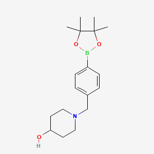 molecular formula C18H28BNO3 B1415487 1-{[4-(Tetramethyl-1,3,2-dioxaborolan-2-yl)phenyl]methyl}piperidin-4-ol CAS No. 2088248-95-5