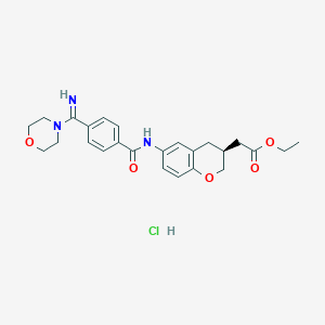 ethyl 2-[(3S)-6-[[4-(morpholine-4-carboximidoyl)benzoyl]amino]-3,4-dihydro-2H-chromen-3-yl]acetate;hydrochloride