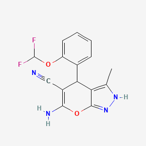 molecular formula C15H12F2N4O2 B14155492 6-Amino-4-[2-(difluoromethoxy)phenyl]-3-methyl-1,4-dihydropyrano[2,3-c]pyrazole-5-carbonitrile CAS No. 315244-83-8