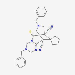 5,11-Dibenzyl-8-sulfanylidenespiro[3,5,7,11-tetrazatricyclo[7.3.1.02,7]tridec-2-ene-13,1'-cyclopentane]-1,9-dicarbonitrile