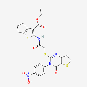 ethyl 2-(2-((3-(4-nitrophenyl)-4-oxo-3,4,6,7-tetrahydrothieno[3,2-d]pyrimidin-2-yl)thio)acetamido)-5,6-dihydro-4H-cyclopenta[b]thiophene-3-carboxylate