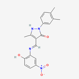 molecular formula C19H18N4O4 B14156082 (4Z)-2-(3,4-dimethylphenyl)-4-{[(2-hydroxy-5-nitrophenyl)amino]methylidene}-5-methyl-2,4-dihydro-3H-pyrazol-3-one CAS No. 5632-94-0