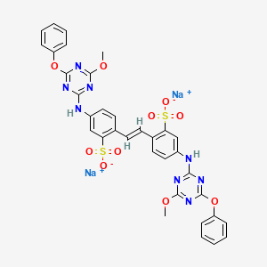 molecular formula C34H26N8Na2O10S2 B14156332 4,4'-Bis((4-methoxy-6-phenoxy-s-triazin-2-yl)amino)-2,2'-stilbenedisulfonic acid disodium salt CAS No. 3827-17-6