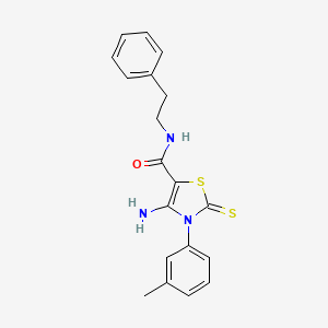 molecular formula C19H19N3OS2 B14156434 4-amino-3-(3-methylphenyl)-N-(2-phenylethyl)-2-thioxo-2,3-dihydro-1,3-thiazole-5-carboxamide CAS No. 893773-97-2