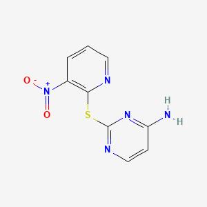 molecular formula C9H7N5O2S B14156548 4-Pyrimidinamine, 2-((3-nitro-2-pyridinyl)thio)- CAS No. 73768-46-4