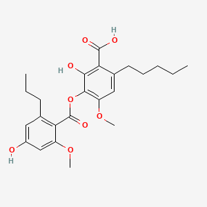 molecular formula C24H30O8 B14156709 2-Hydroxy-3-[(4-hydroxy-2-methoxy-6-propylbenzoyl)oxy]-4-methoxy-6-pentylbenzoic acid CAS No. 69563-44-6