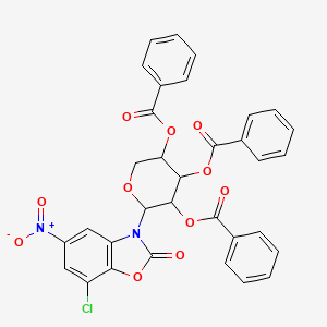 molecular formula C33H23ClN2O11 B14157690 7-Chloro-5-nitro-3-(2,3,4-tri-o-benzoylpentopyranosyl)-1,3-benzoxazol-2(3h)-one CAS No. 19231-22-2