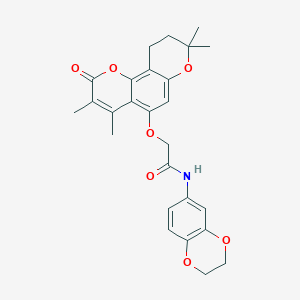 N-(2,3-dihydro-1,4-benzodioxin-6-yl)-2-[(3,4,8,8-tetramethyl-2-oxo-9,10-dihydro-2H,8H-pyrano[2,3-f]chromen-5-yl)oxy]acetamide