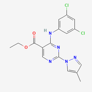 ethyl 4-[(3,5-dichlorophenyl)amino]-2-(4-methyl-1H-pyrazol-1-yl)pyrimidine-5-carboxylate