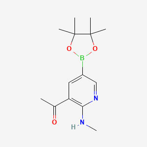molecular formula C14H21BN2O3 B1415840 1-(2-(Methylamino)-5-(4,4,5,5-tetramethyl-1,3,2-dioxaborolan-2-yl)pyridin-3-yl)ethan-1-one CAS No. 2103352-44-7